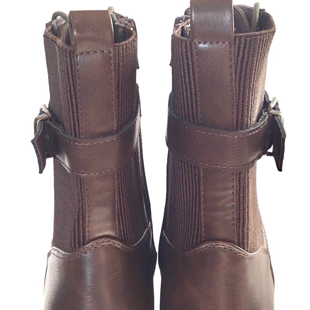 🆕TAHARI MELISSA Chunky Combat Ankle Boot Brown Vegan Leather Lace/Zip up Size-10 - Picture 9 of 16